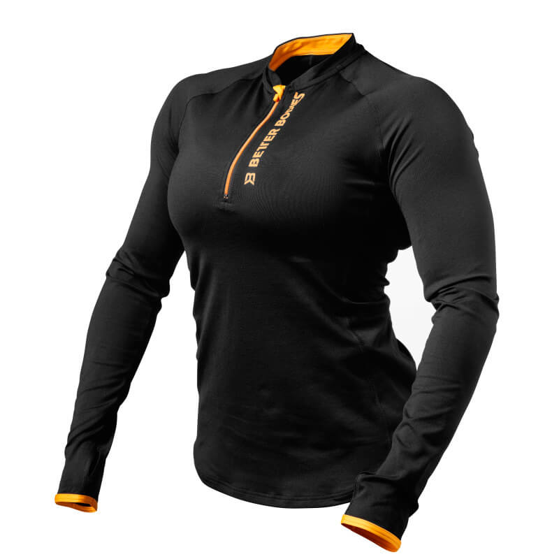Sjekke Zipped Long Sleeve, black/orange, Better Bodies hos SportGymButikken.no
