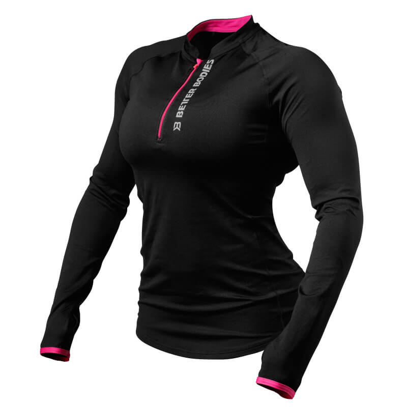 Sjekke Zipped Long Sleeve, black/pink, Better Bodies hos SportGymButikken.no