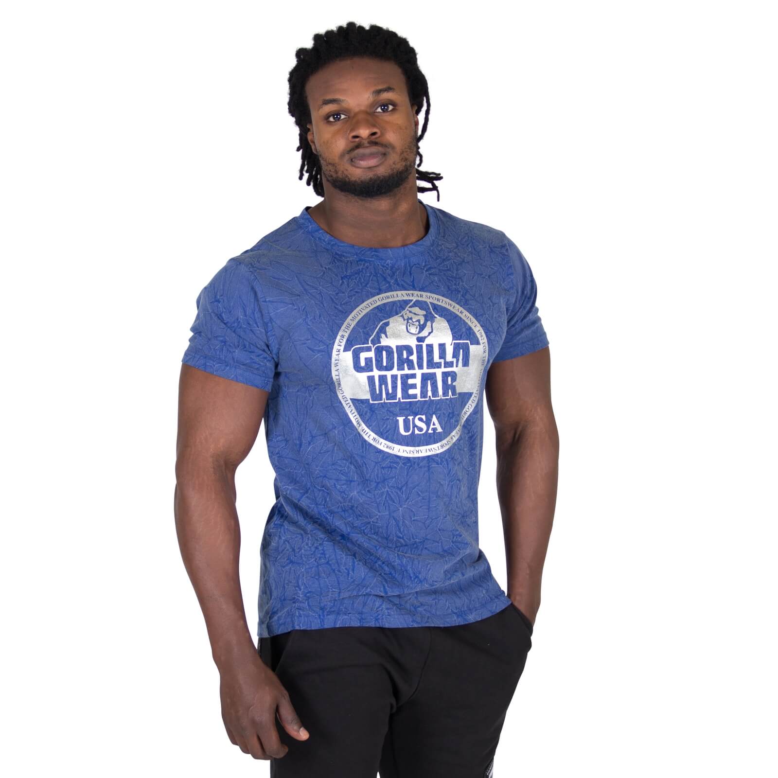 Sjekke Rocklin T-Shirt, blue, Gorilla Wear hos SportGymButikken.no