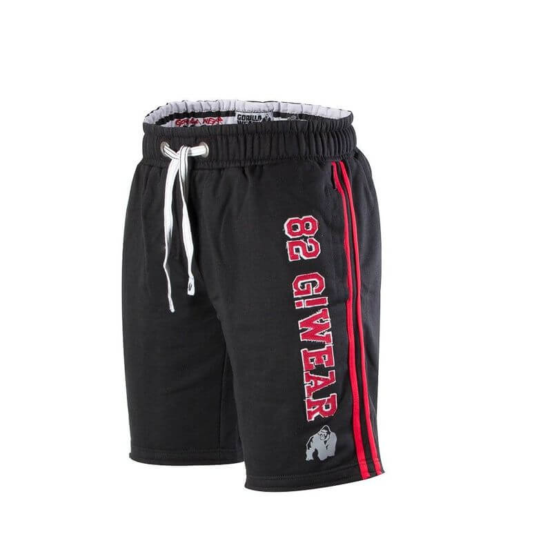 Sjekke 82 Sweat Shorts, svart/rød, Gorilla Wear hos SportGymButikken.no