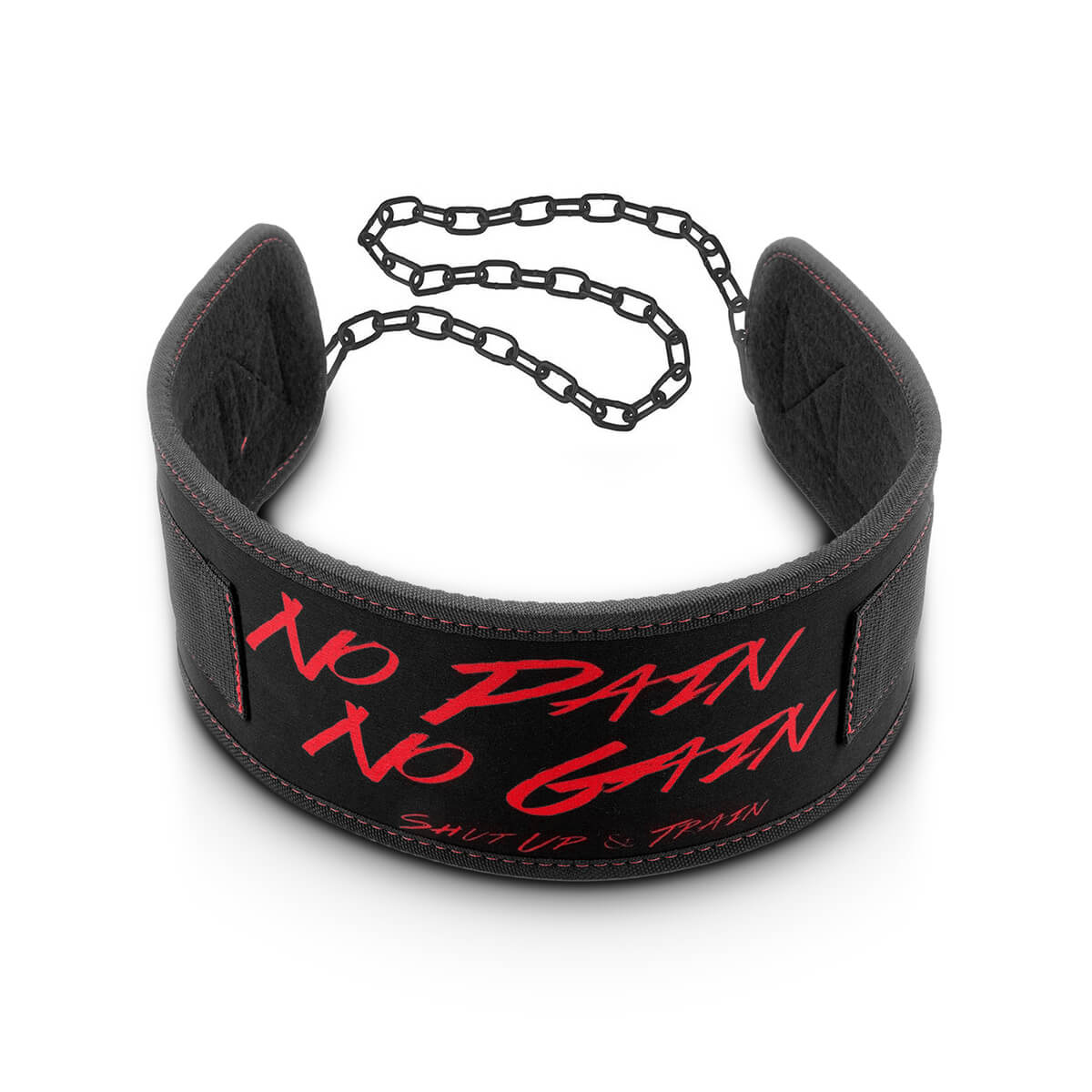 Sjekke Dip Belt, No Pain No Gain, black/red, C.P. Sports hos SportGymButikken.no
